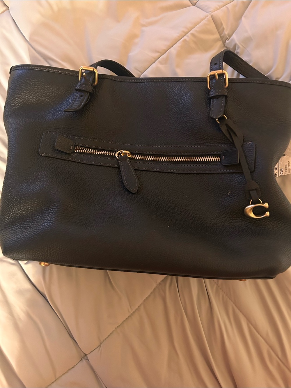 Coach Black Pebbled Leather Tote with Gold Accents